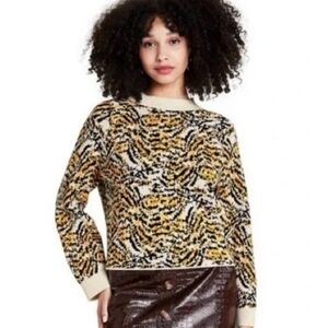 Rachel Comey | Women's Animal Print Wool Blend Crewneck Sweater (Size XL)